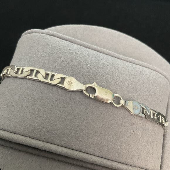 Men’s 8” Mariner Link Bracelet 4.5mm Wide Solid 925 Sterling Silver ITALY 7.32g - Picture 6 of 15